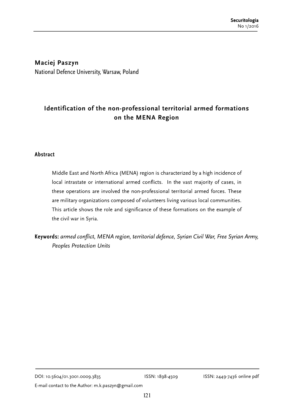 Identification of the Non-Professional Territorial Armed Formations on the MENA Region
