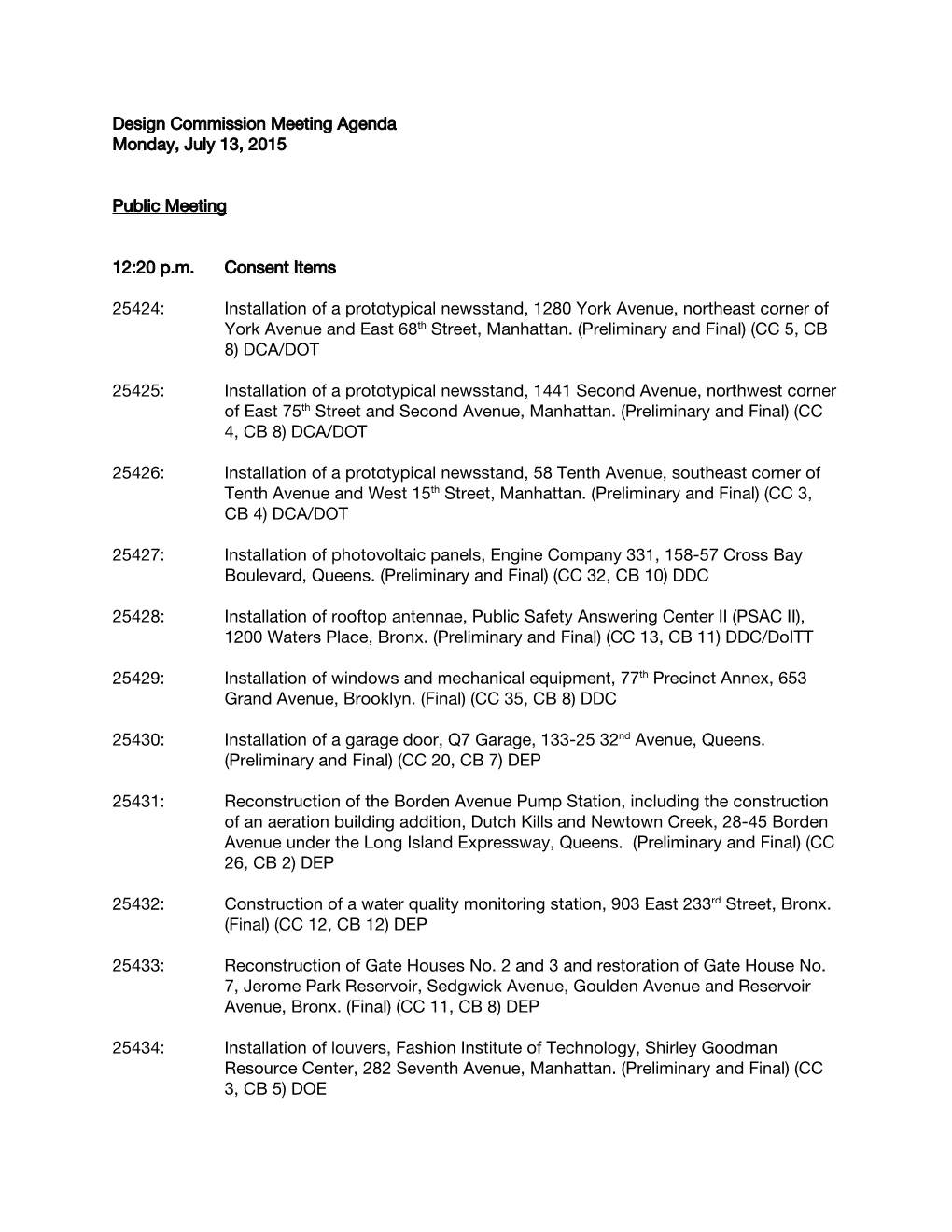 Design Commission Meeting Agenda Monday, July 13, 2015