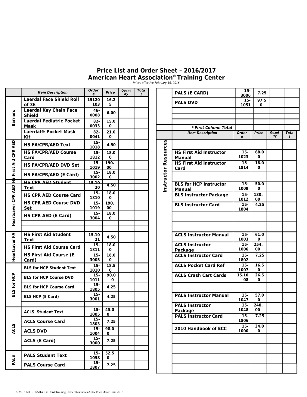 SREMSC - CTC Price List