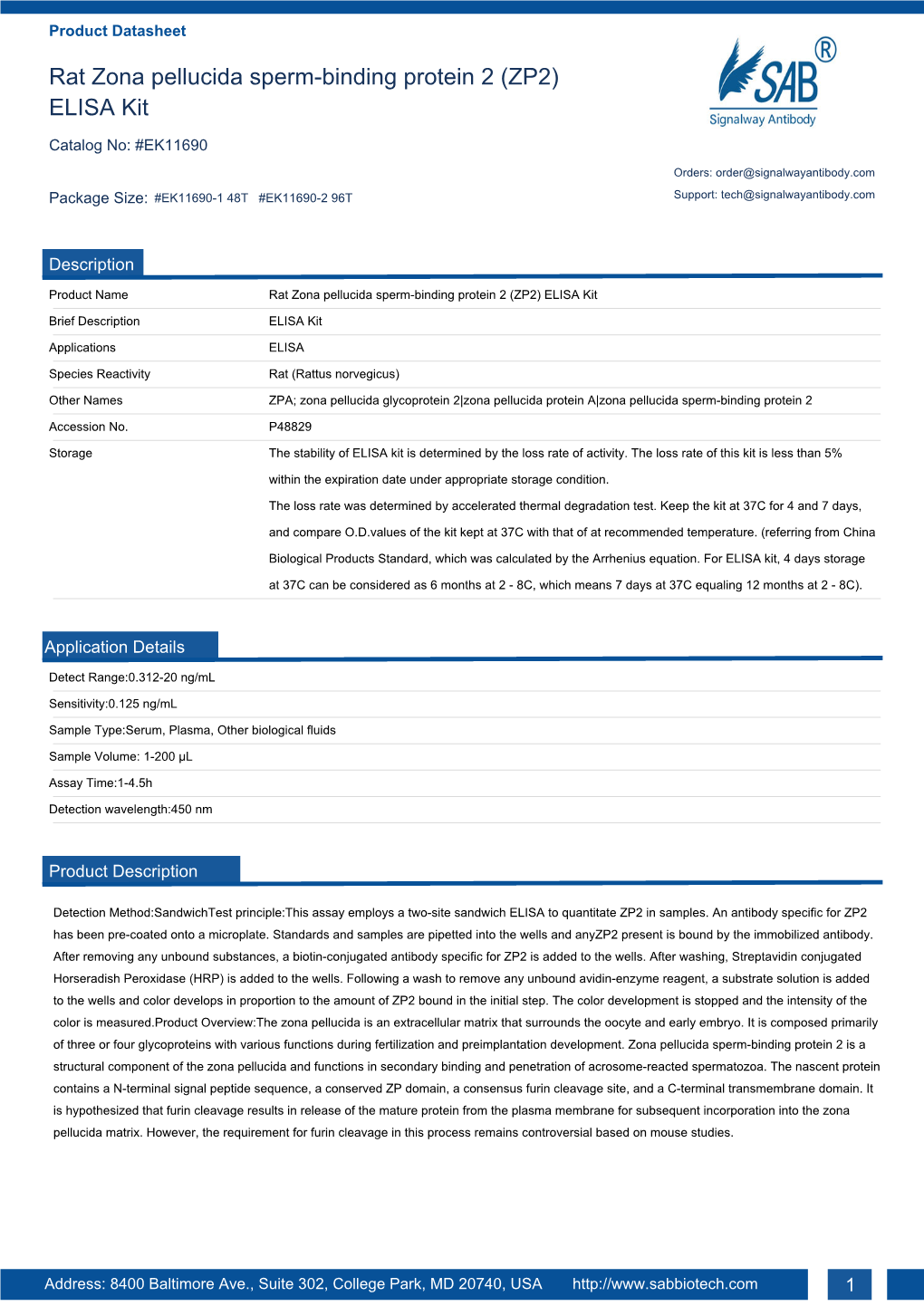 Rat Zona Pellucida Sperm-Binding Protein 2 (ZP2) ELISA Kit