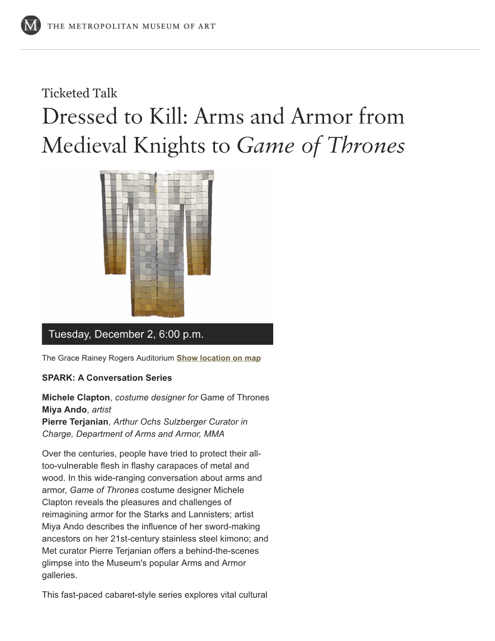 Arms and Armor from Medieval Knights to Game of Thrones