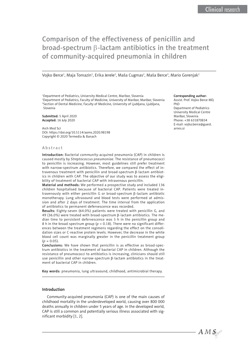 Comparison of the Effectiveness of Penicillin and Broad-Spectrum Β-Lactam Antibiotics in the Treatment of Community-Acquired Pneumonia in Children