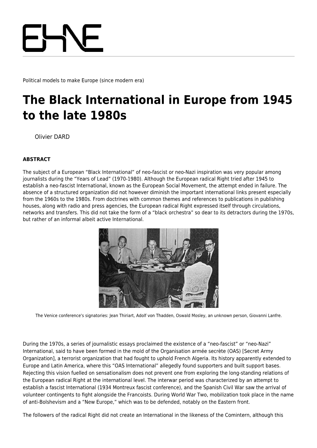 The Black International in Europe from 1945 to the Late 1980S