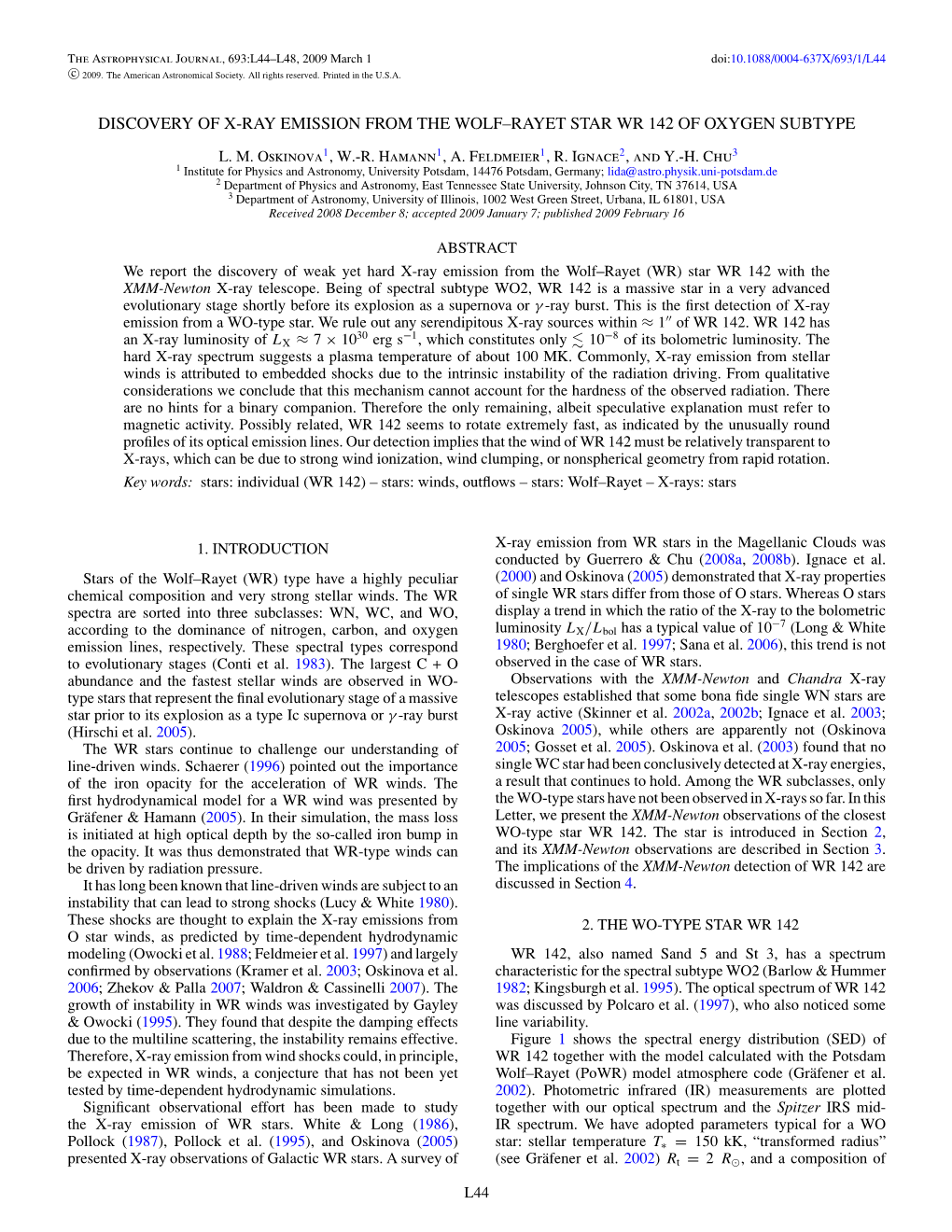 Discovery of X-Ray Emission from the Wolf–Rayet Star Wr 142 of Oxygen Subtype