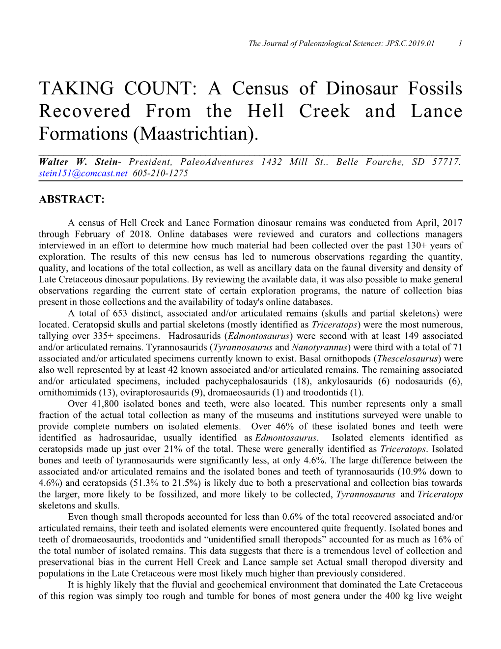 A Census of Dinosaur Fossils Recovered from the Hell Creek and Lance Formations (Maastrichtian)