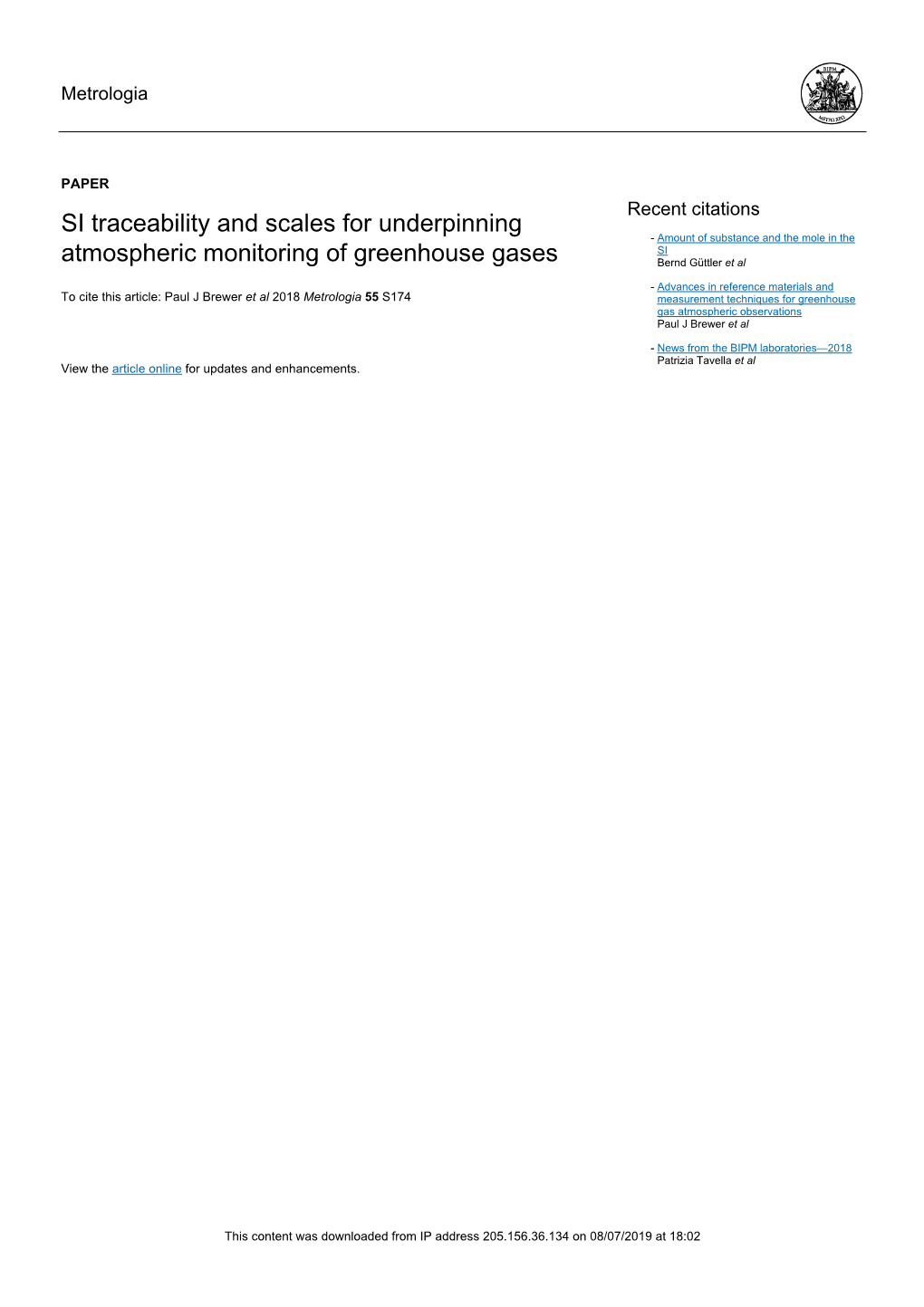 SI Traceability and Scales for Underpinning Atmospheric