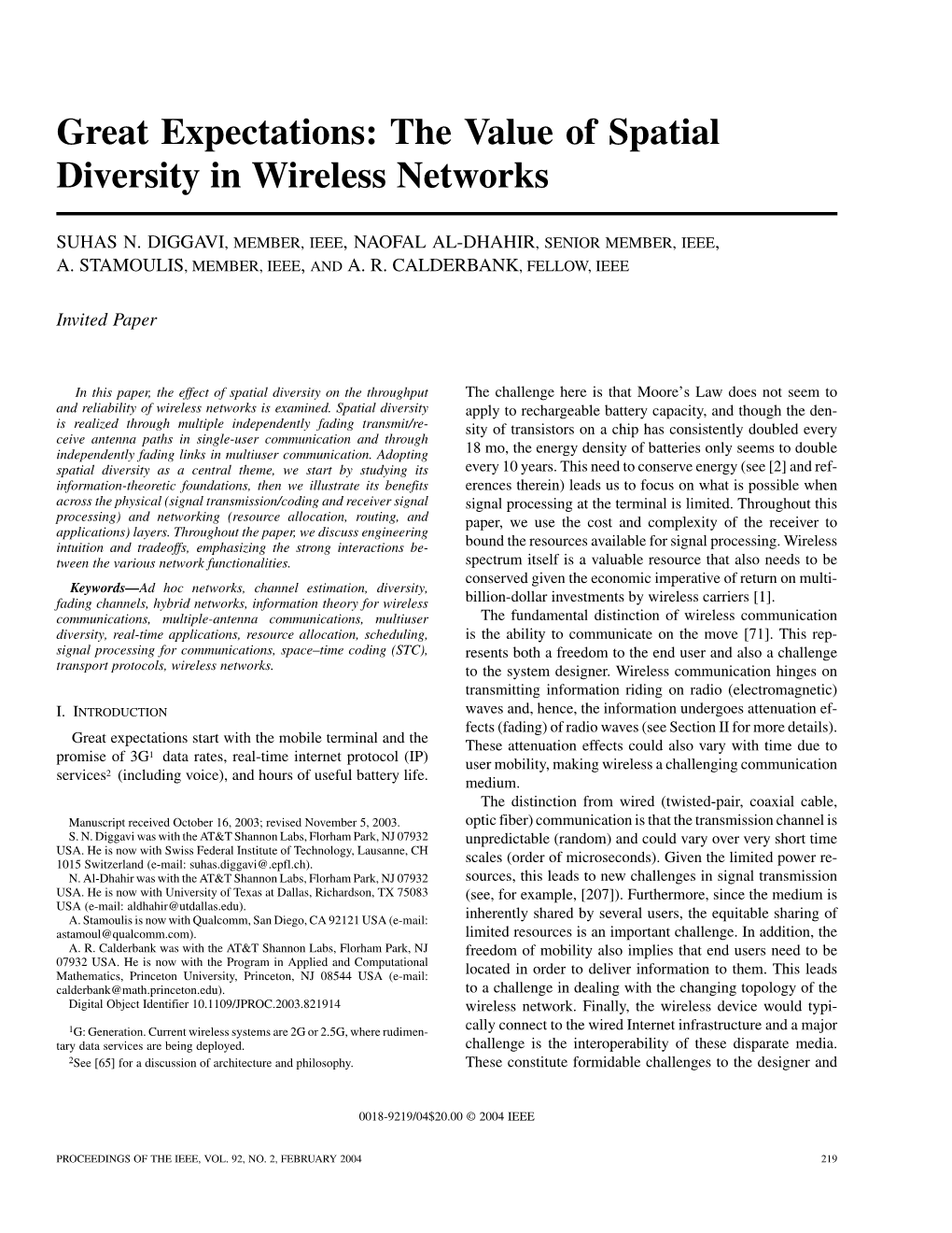 Great Expectations: the Value of Spatial Diversity in Wireless Networks