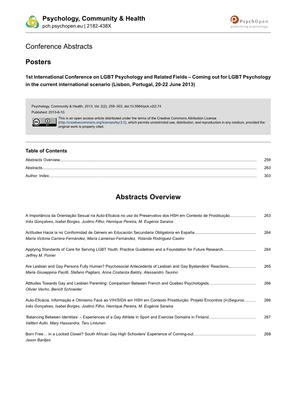 Conference Abstracts Posters Abstracts Overview