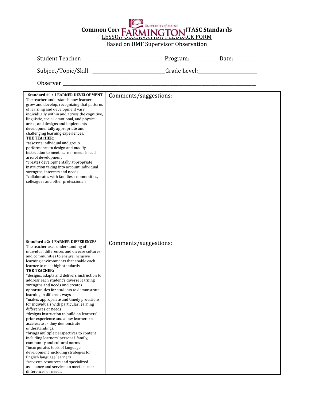 Common Core Teaching Standards/INTASC Standards