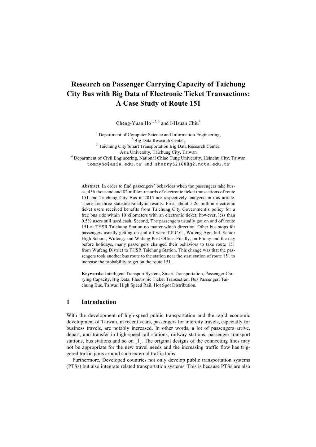 Research on Passenger Carrying Capacity of Taichung City Bus with Big Data of Electronic Ticket Transactions: a Case Study of Route 151