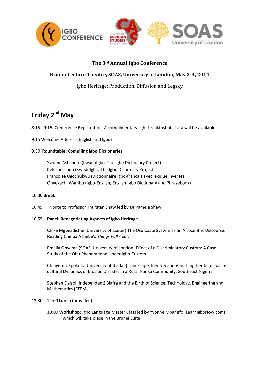 Igbo Conference 2014 Final Programme