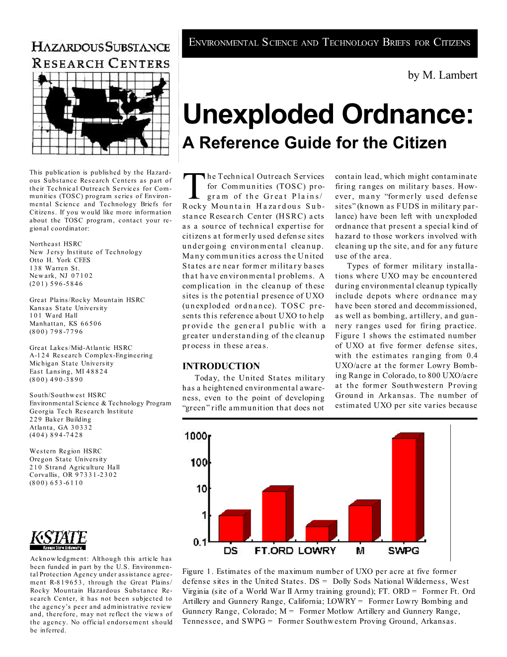 Unexploded Ordnance: a Reference Guide for the Citizen