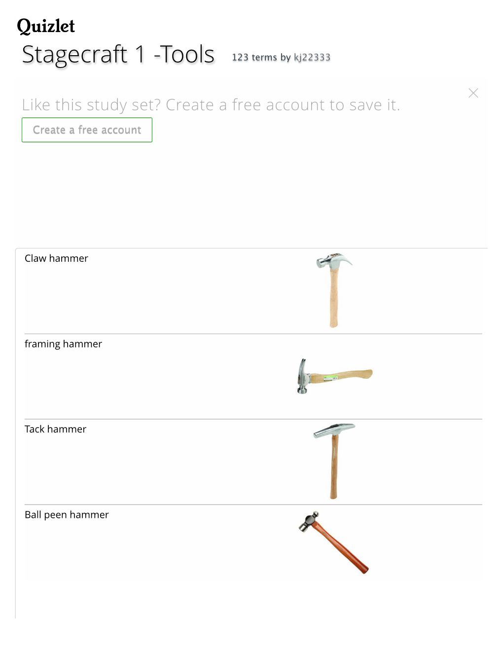 Stagecraft 1 -Tools Flashcards | Quizlet