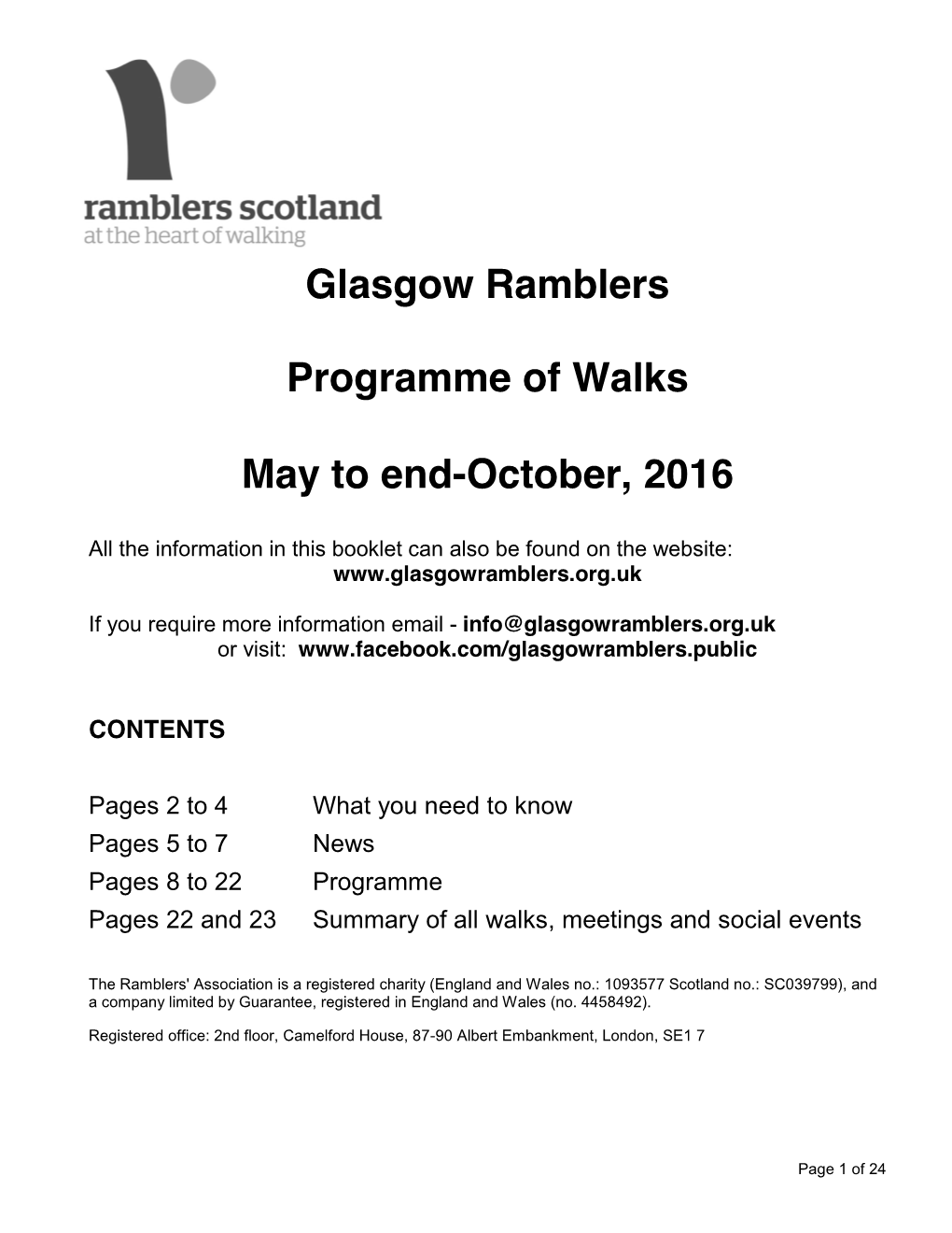 Glasgow Ramblers Programme of Walks May to End-October, 2016