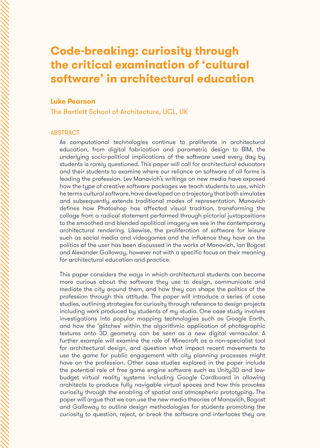 'Cultural Software' in Architectural Education