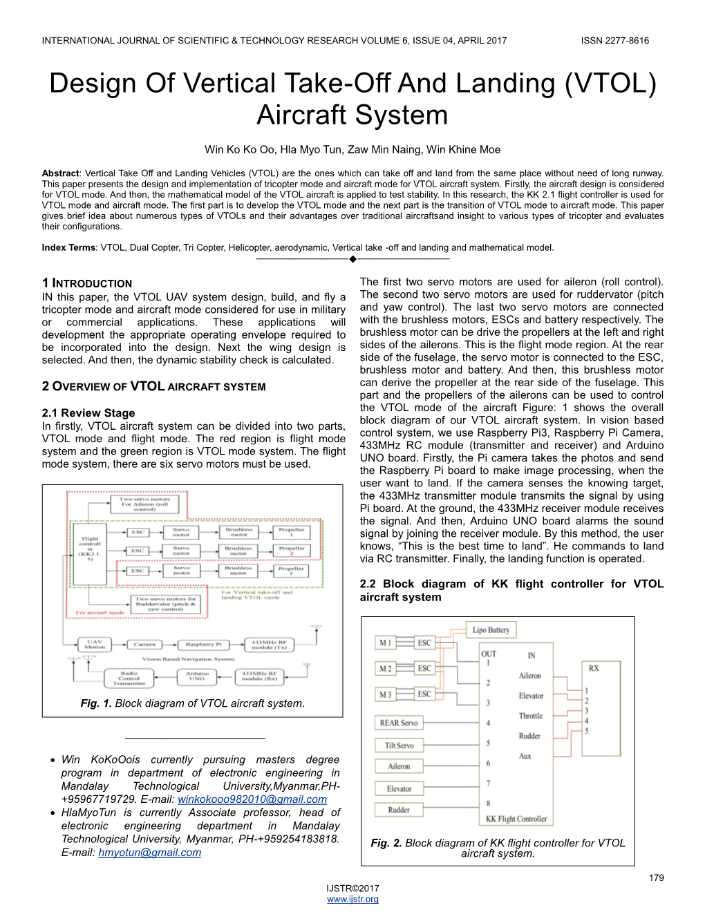 Design of Vertical Take-Off and Landing (VTOL) Aircraft System