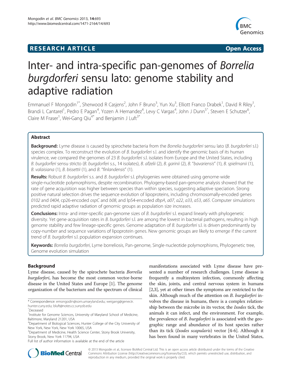 And Intra-Specific Pan-Genomes of Borrelia Burgdorferi