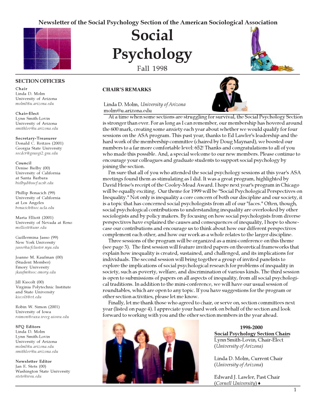 Social Psychology Section of the American Sociological Association Social Psychology Fall 1998