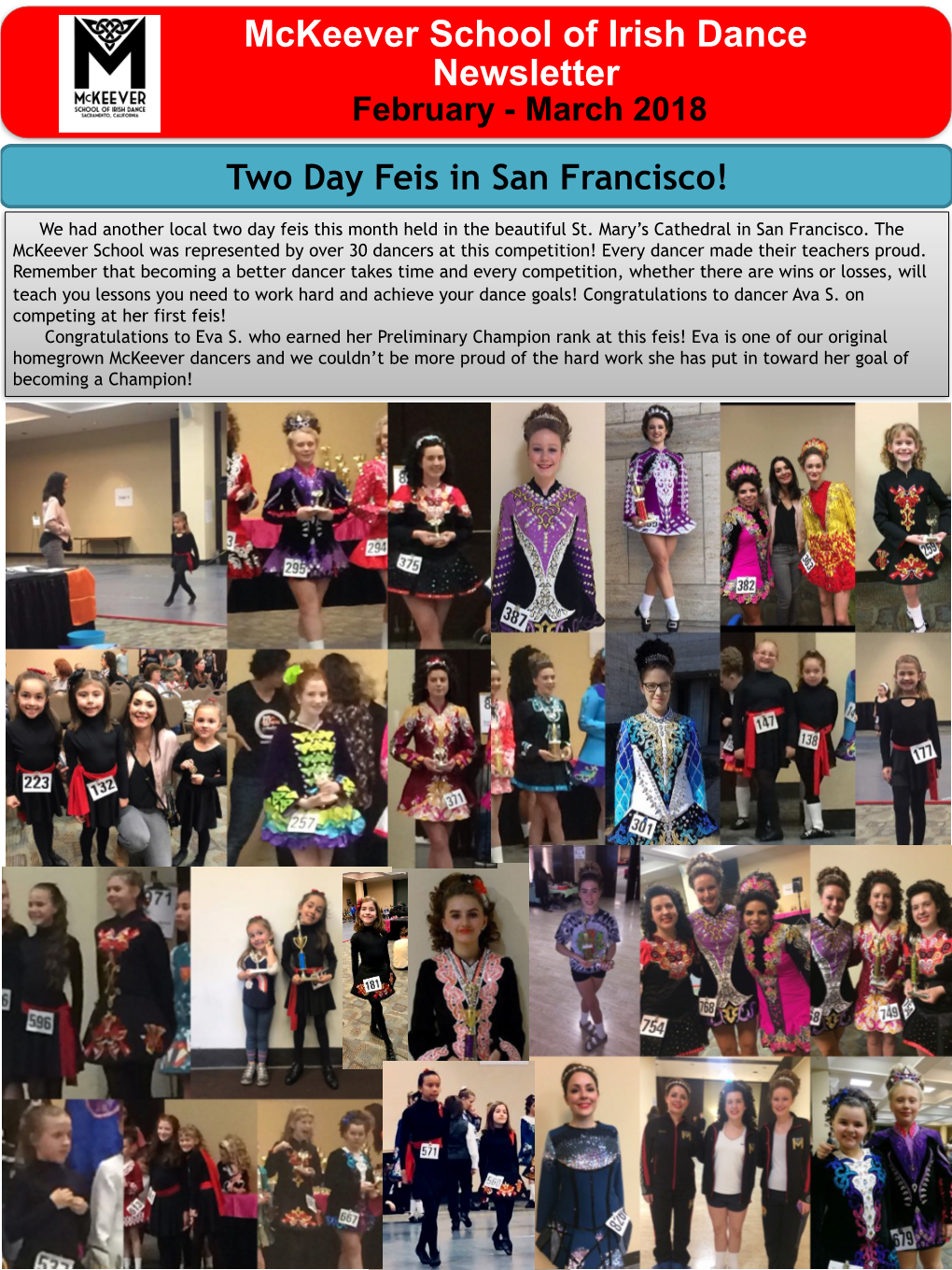 Mckeever School of Irish Dance Newsletter February - March 2018 Two Day Feis in San Francisco!