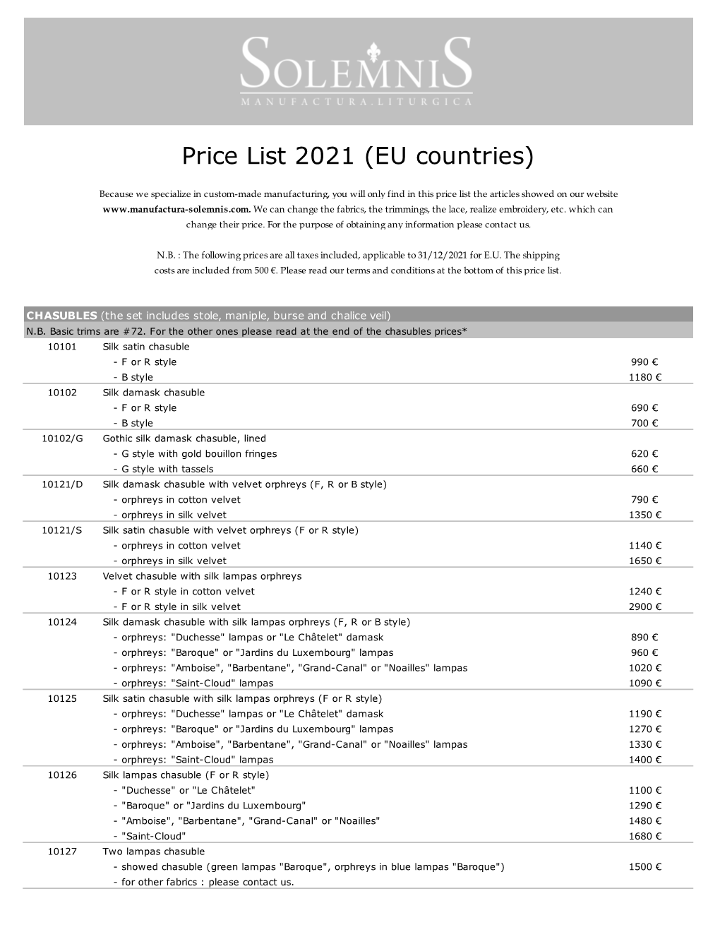 Price List EU 2021