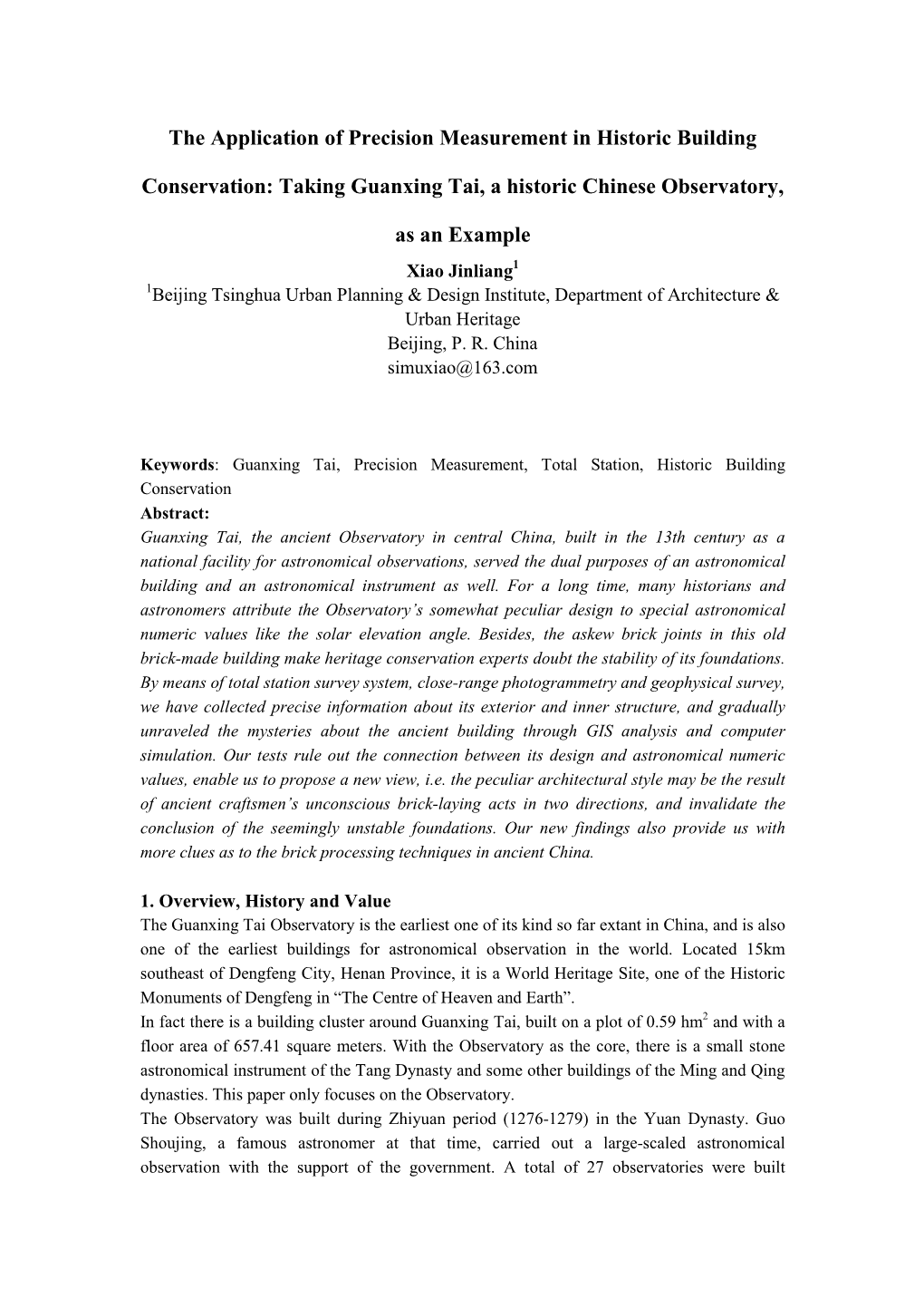 The Application of Precision Measurement in Historic Building