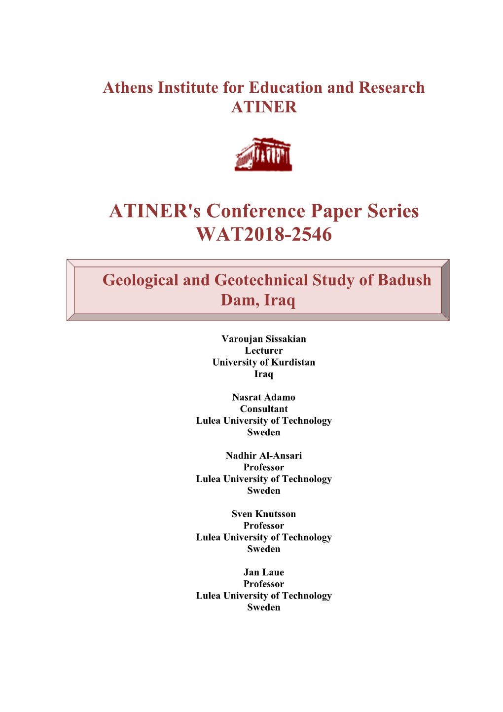 ATINER's Conference Paper Series WAT2018-2546