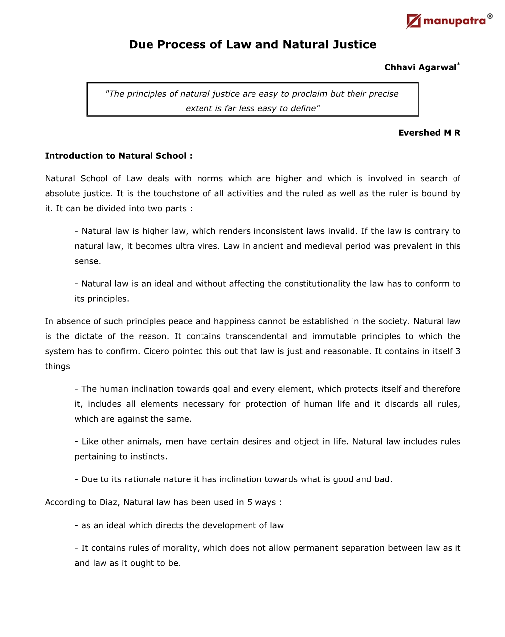 Due Process of Law and Natural Justice