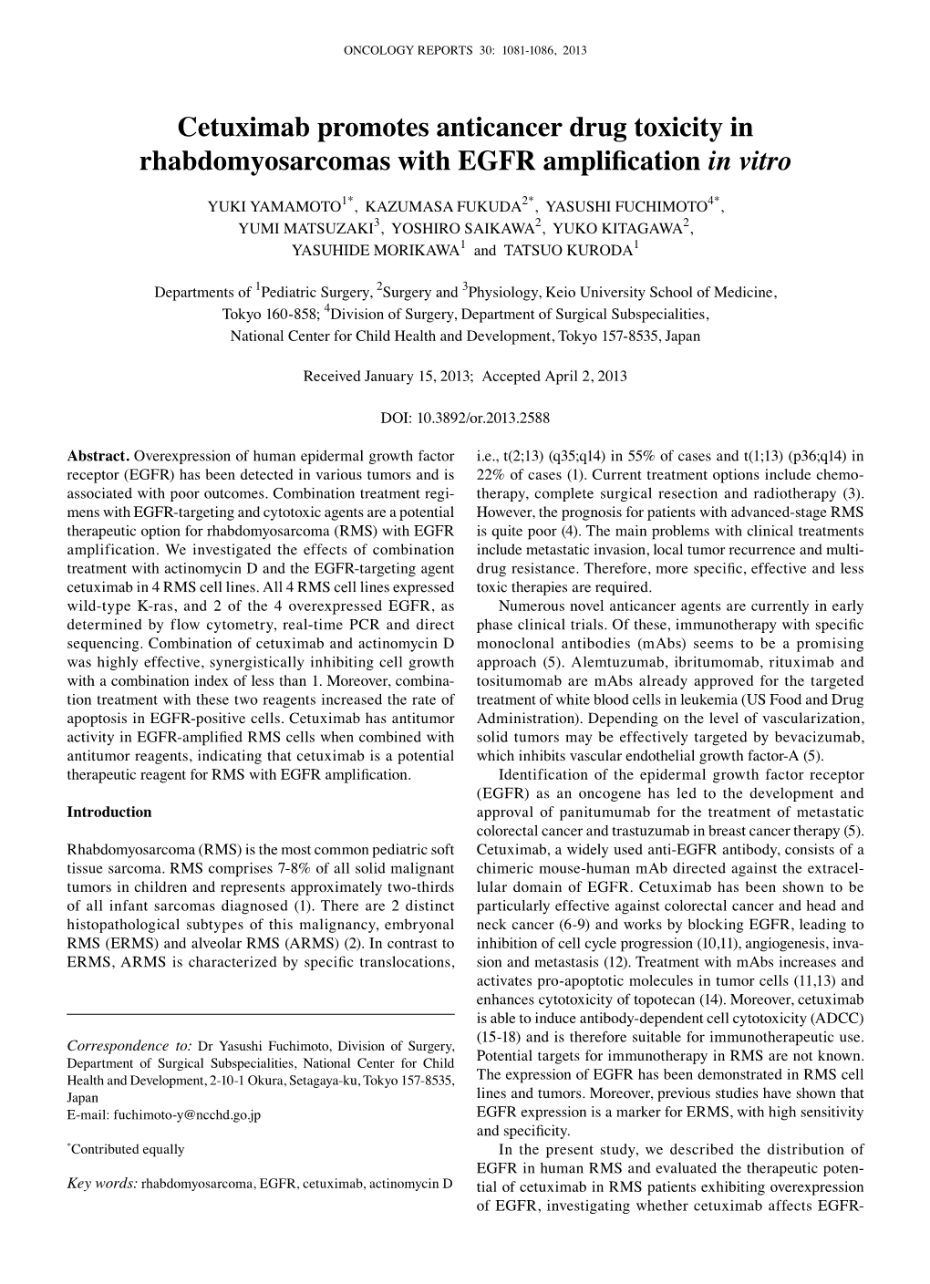 Cetuximab Promotes Anticancer Drug Toxicity in Rhabdomyosarcomas with EGFR Amplificationin Vitro