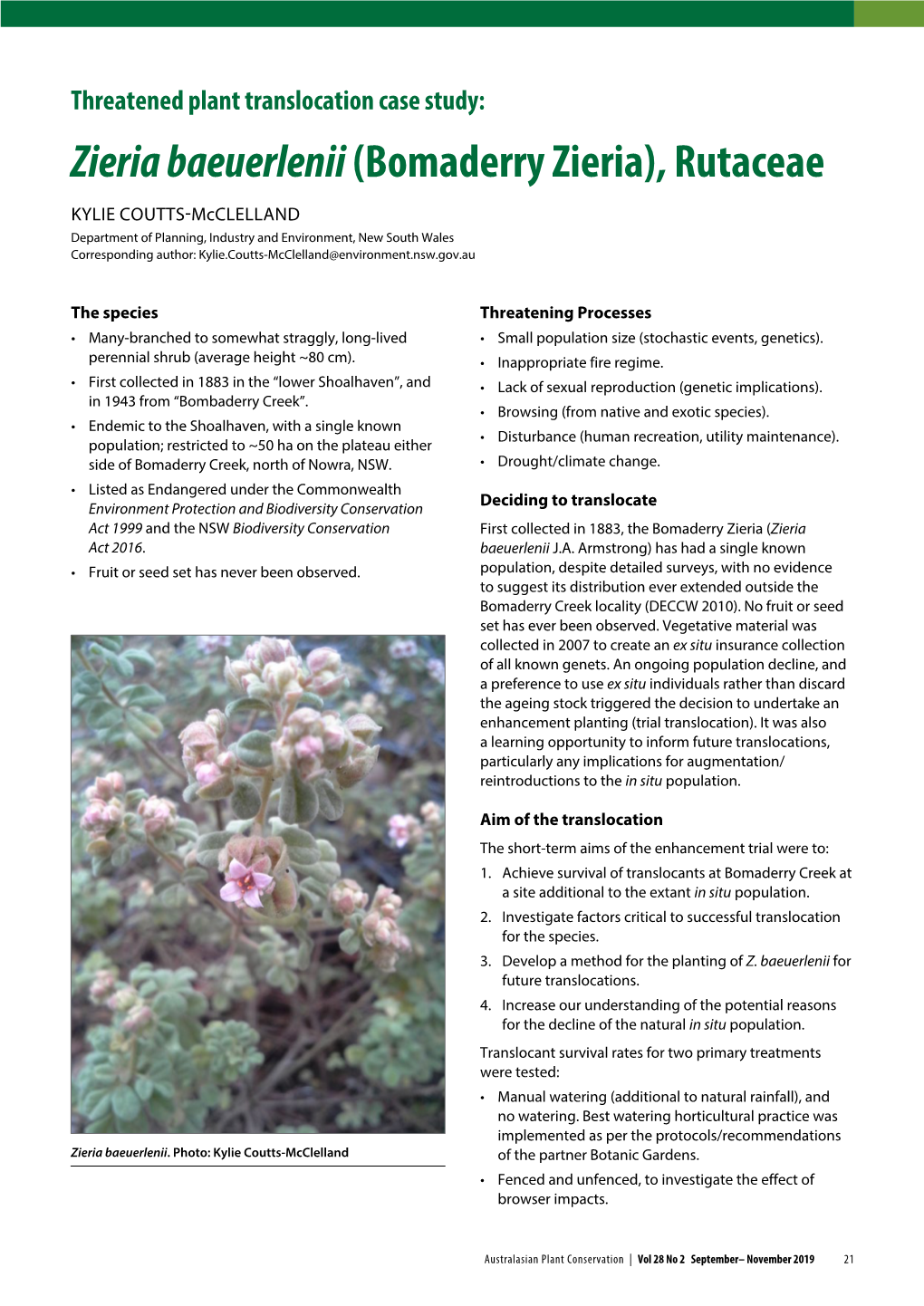 Bomaderry Zieria), Rutaceae