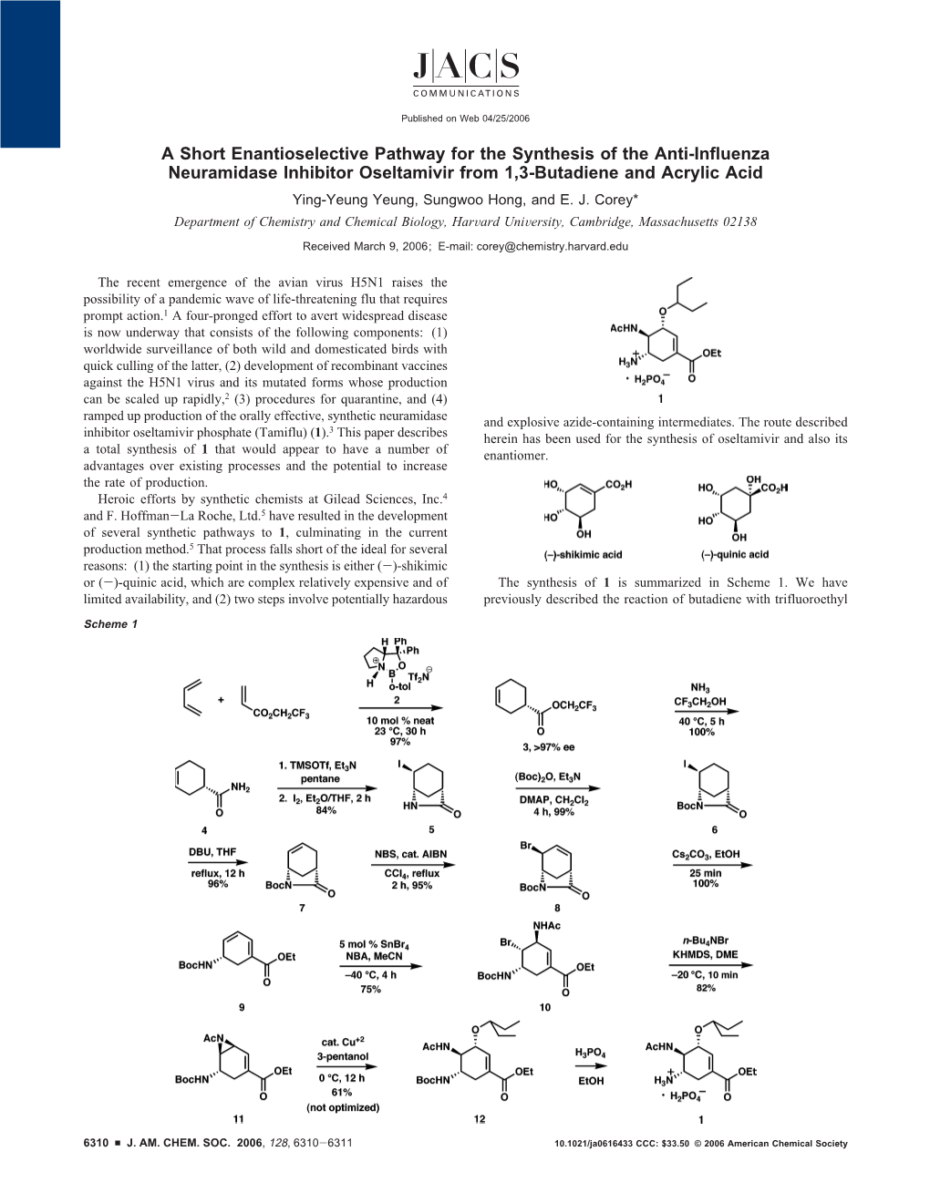 A Short Enantioselective Pathway for the Synthesis of the Anti-Influenza