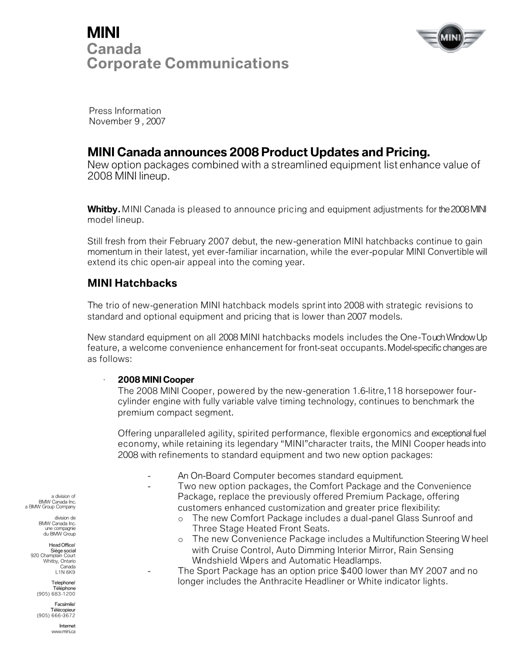 2008 MINI Pricing Release Nov07 FINAL