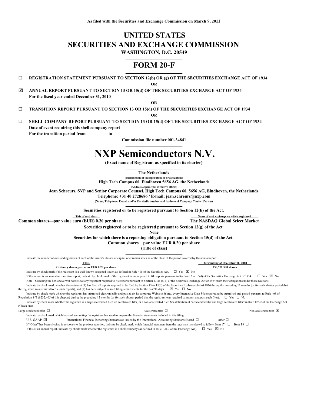 NXP Semiconductors N.V. (Exact Name of Registrant As Specified in Its Charter)