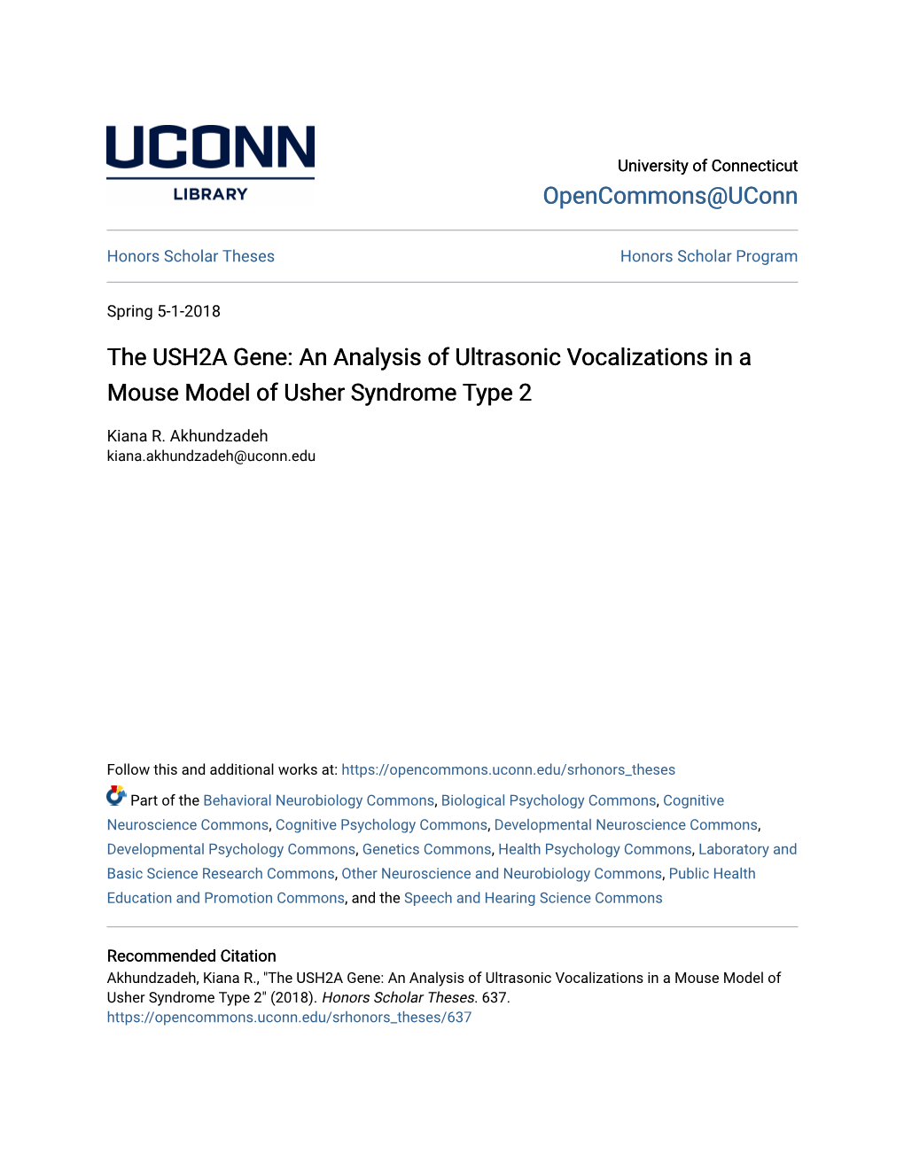 The USH2A Gene: an Analysis of Ultrasonic Vocalizations in a Mouse Model of Usher Syndrome Type 2