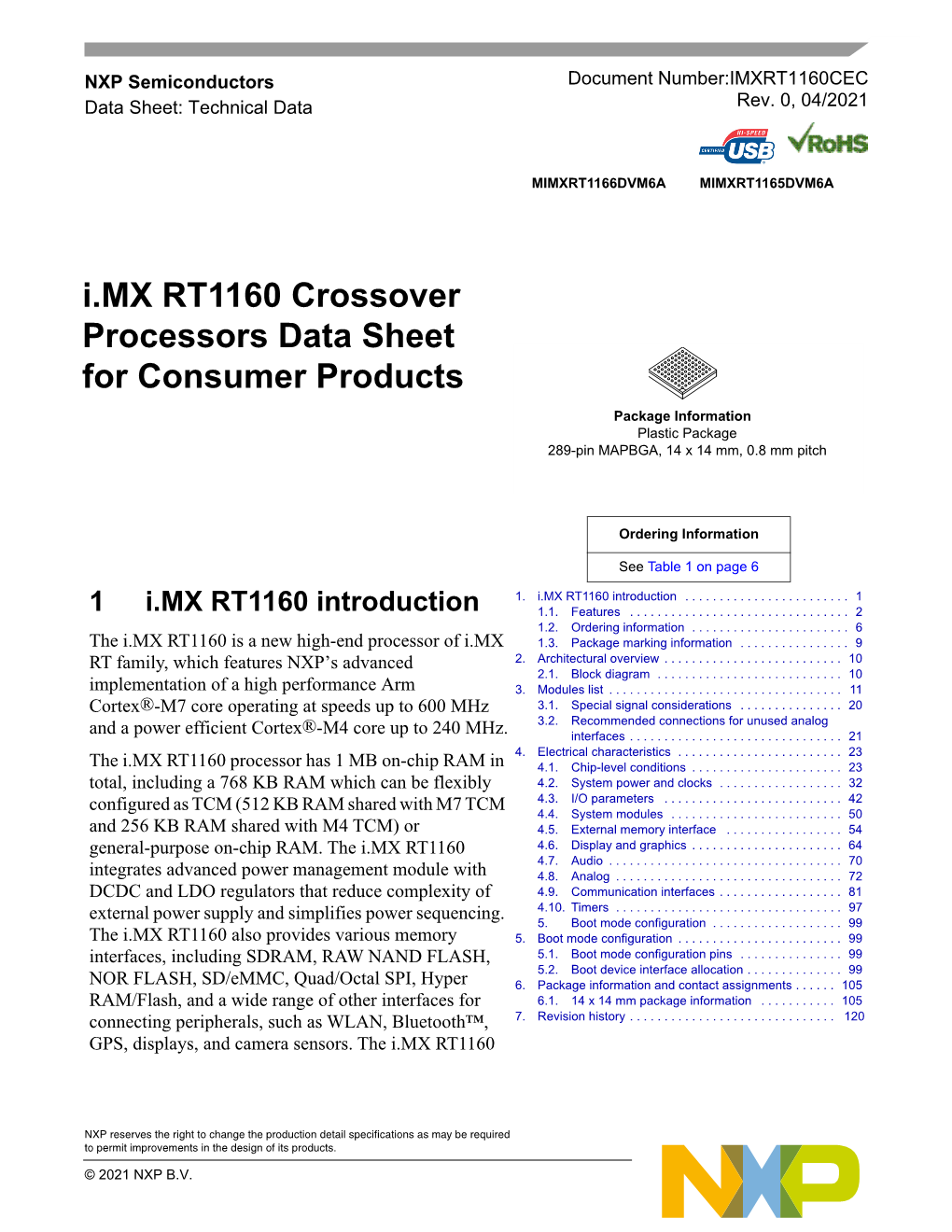 I.MX RT1160 Crossover Processors Data Sheet for Consumer Products