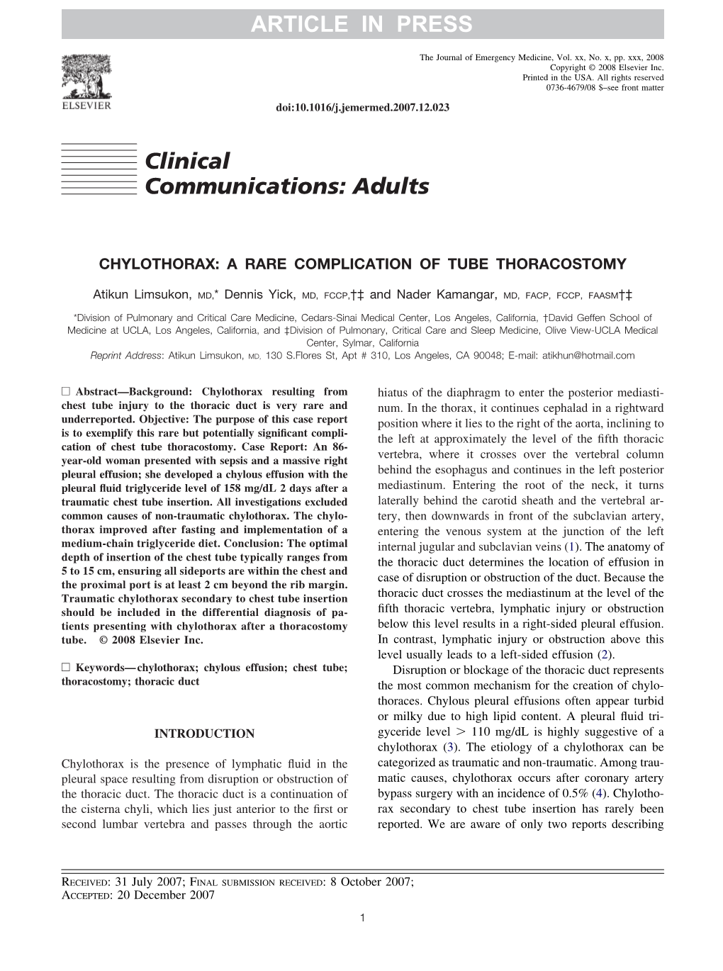 Clinical Communications: Adults ARTICLE in PRESS