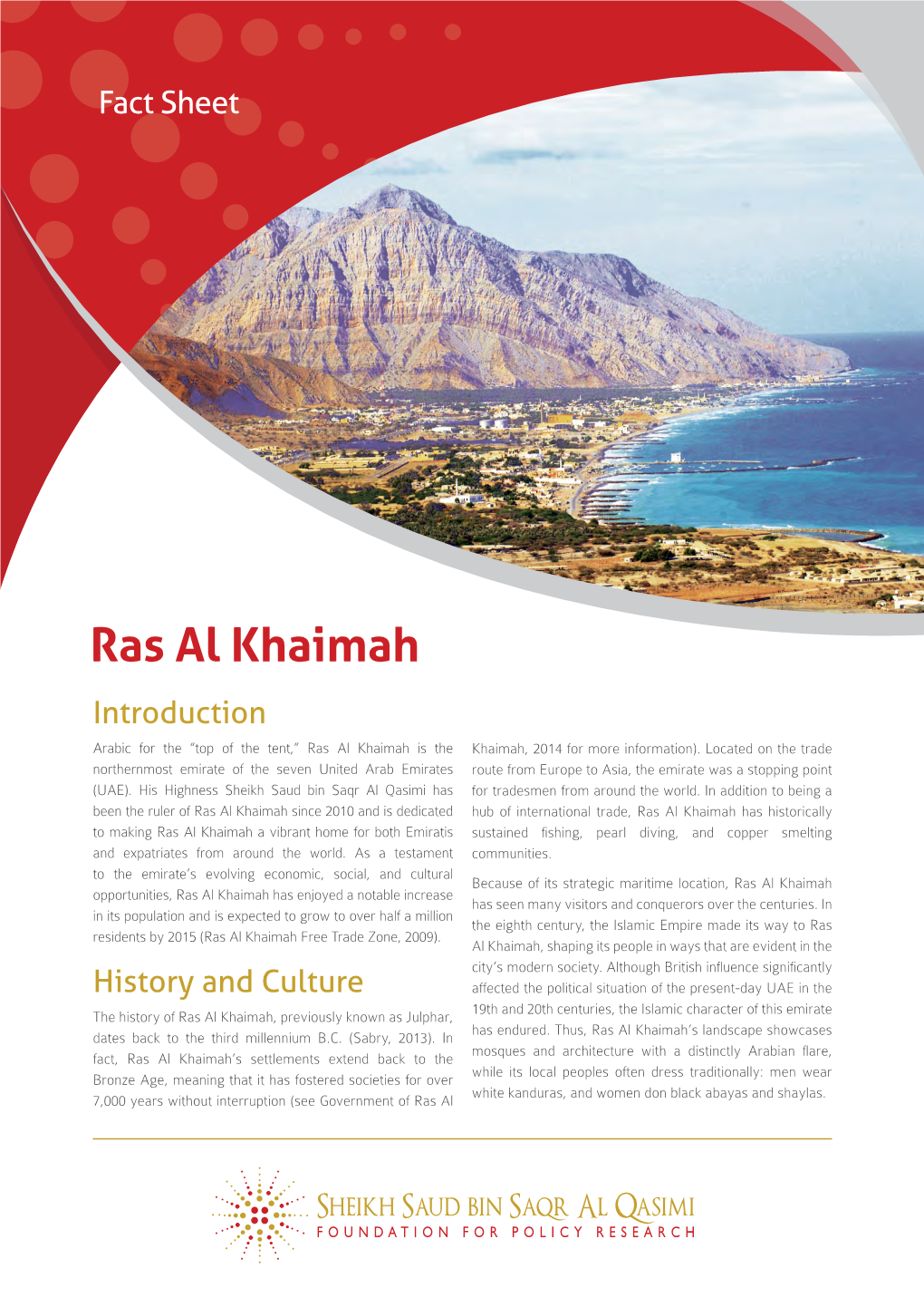 Ras Al Khaimah Introduction Arabic for the “Top of the Tent,” Ras Al Khaimah Is the Khaimah, 2014 for More Information)