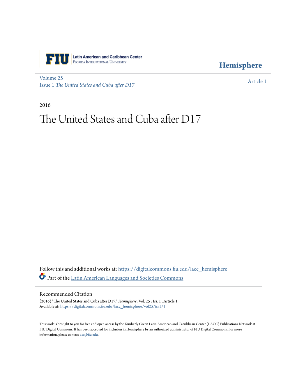 The United States and Cuba After D17