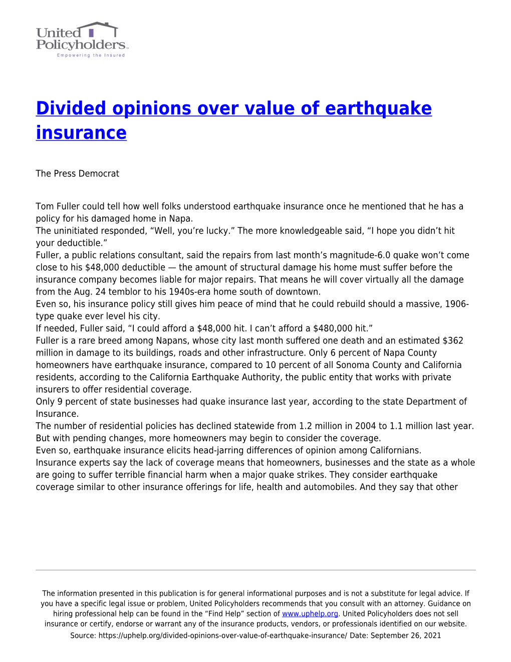 Divided Opinions Over Value of Earthquake Insurance