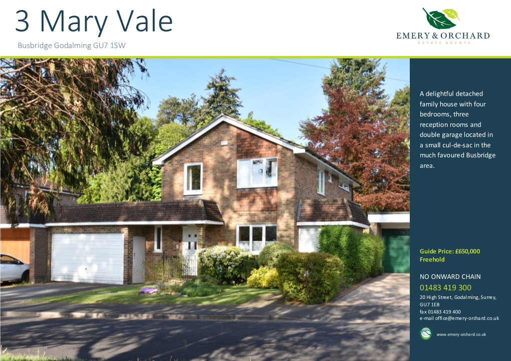 3 Mary Vale Busbridge Godalming GU7 1SW