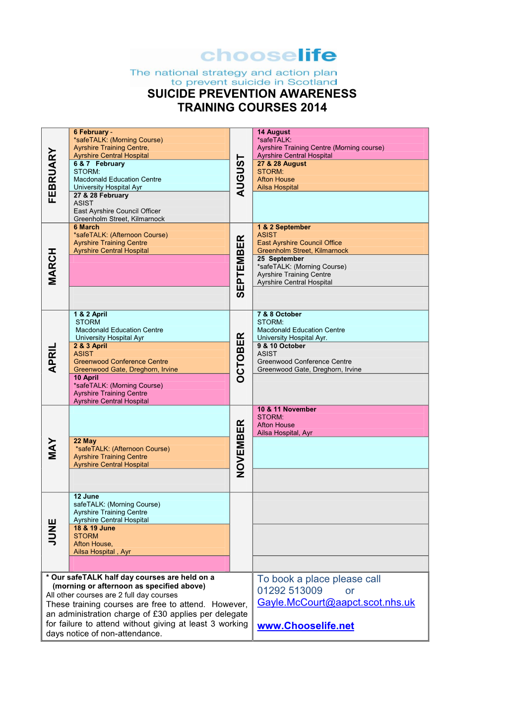 Suicide Prevention Awareness Training Courses 2014