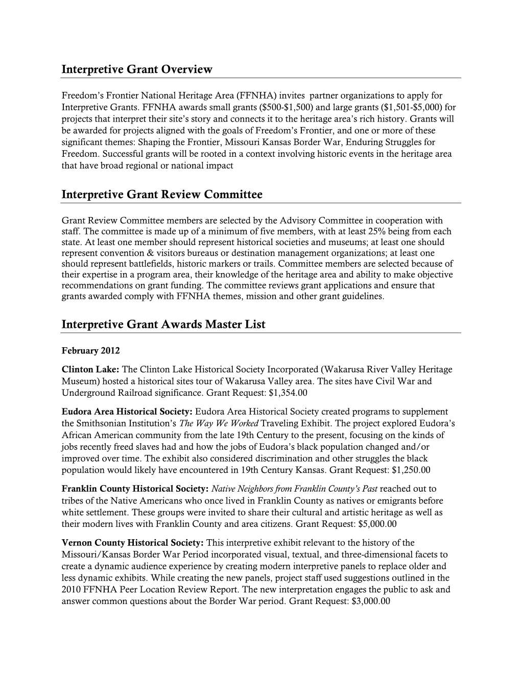 Interpretive Grants Overview