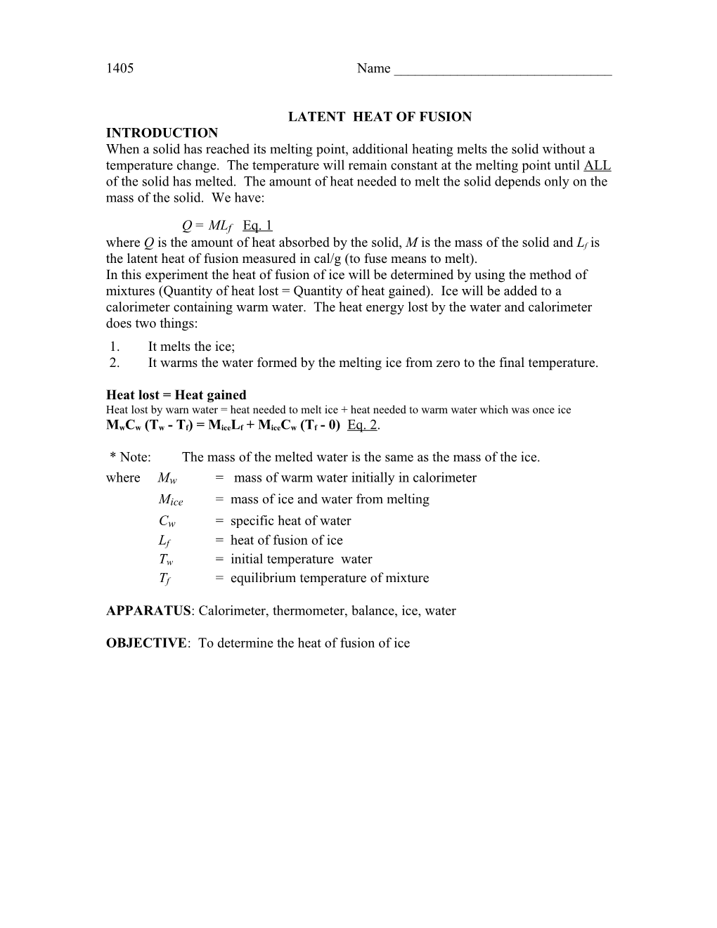 Latent Heat of Fusion