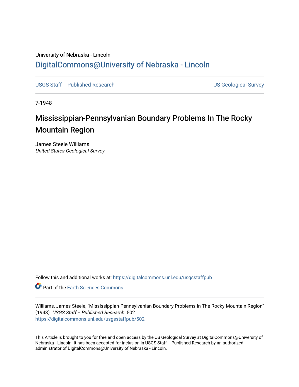 Mississippian-Pennsylvanian Boundary Problems in the Rocky Mountain Region