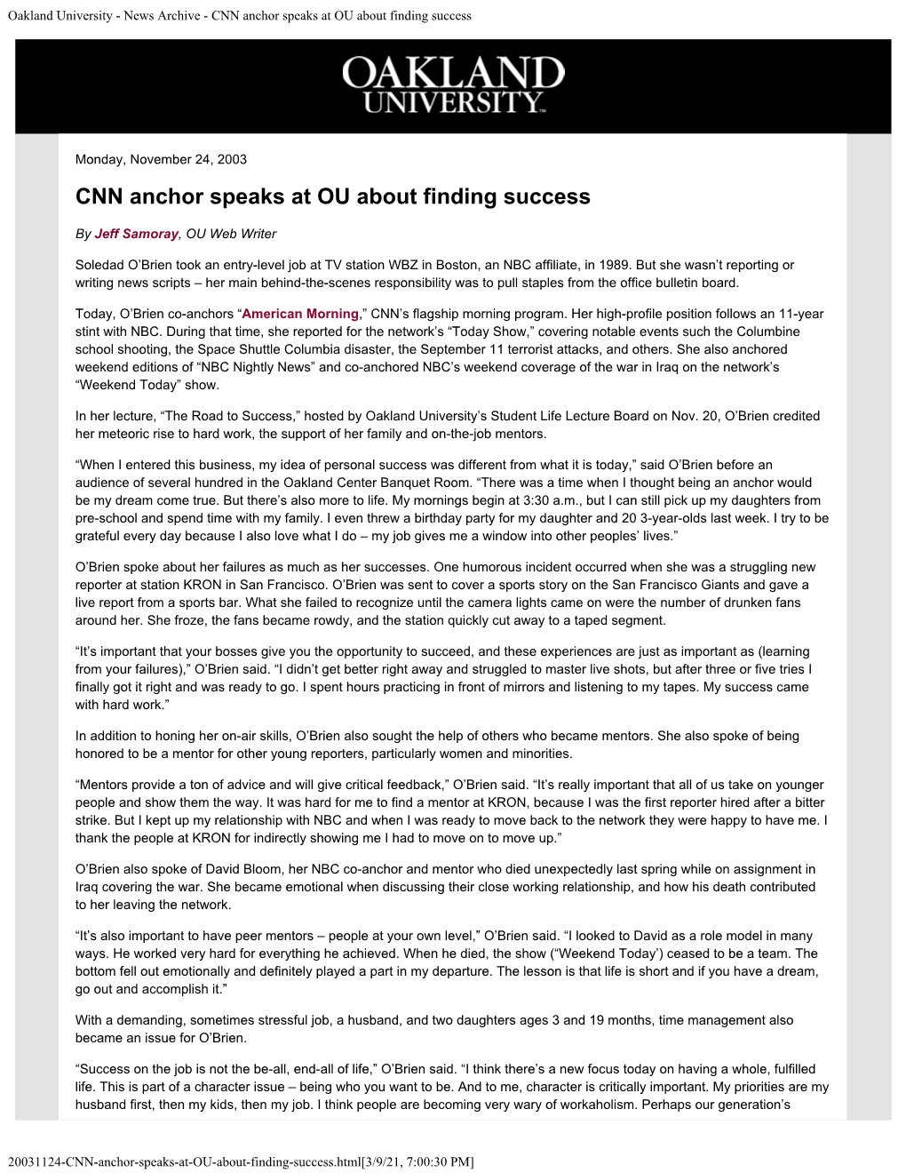 CNN Anchor Speaks at OU About Finding Success