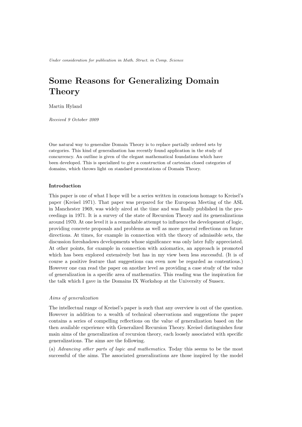 Some Reasons for Generalizing Domain Theory