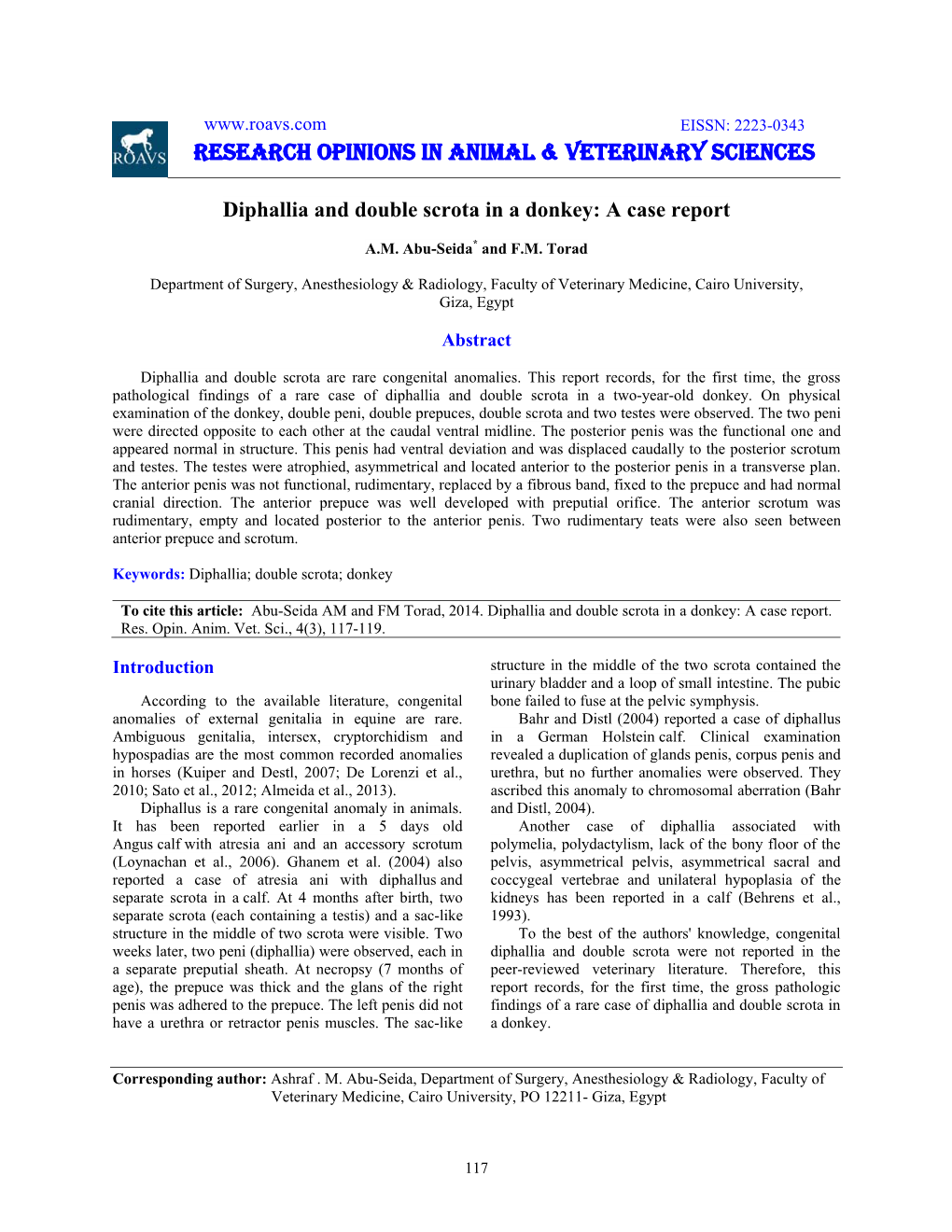 Research Opinions in Animal & Veterinary Sciences