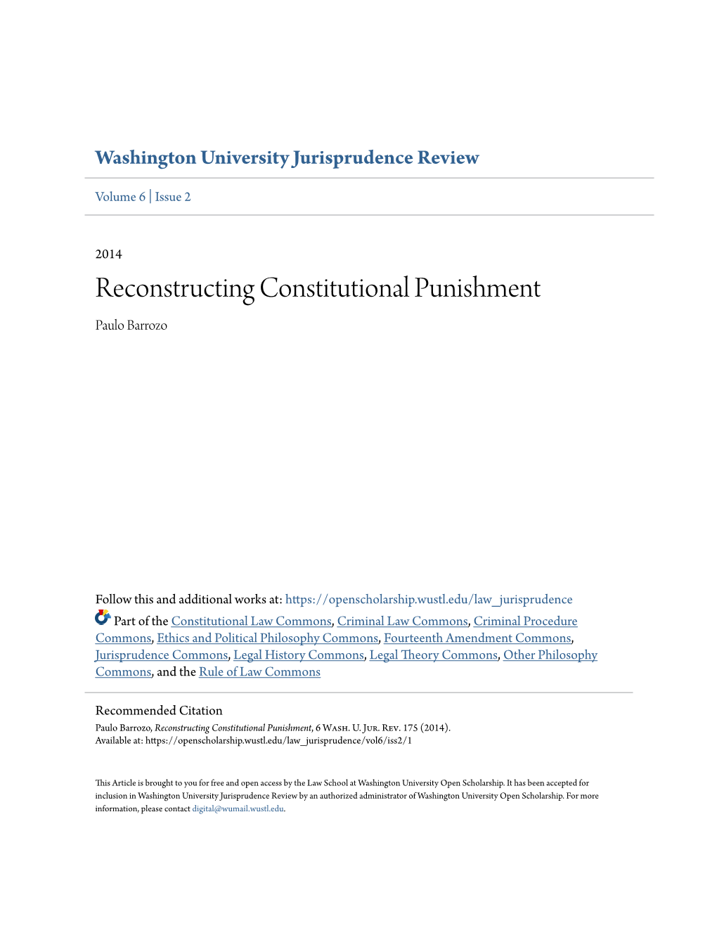 Reconstructing Constitutional Punishment Paulo Barrozo