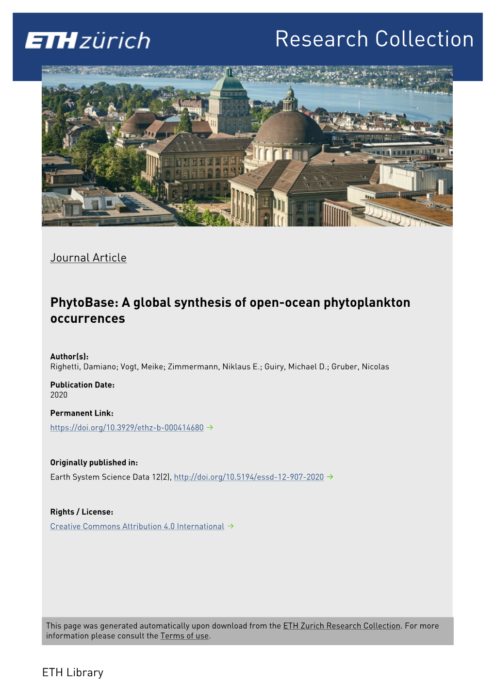 Phytobase: a Global Synthesis of Open-Ocean Phytoplankton Occurrences