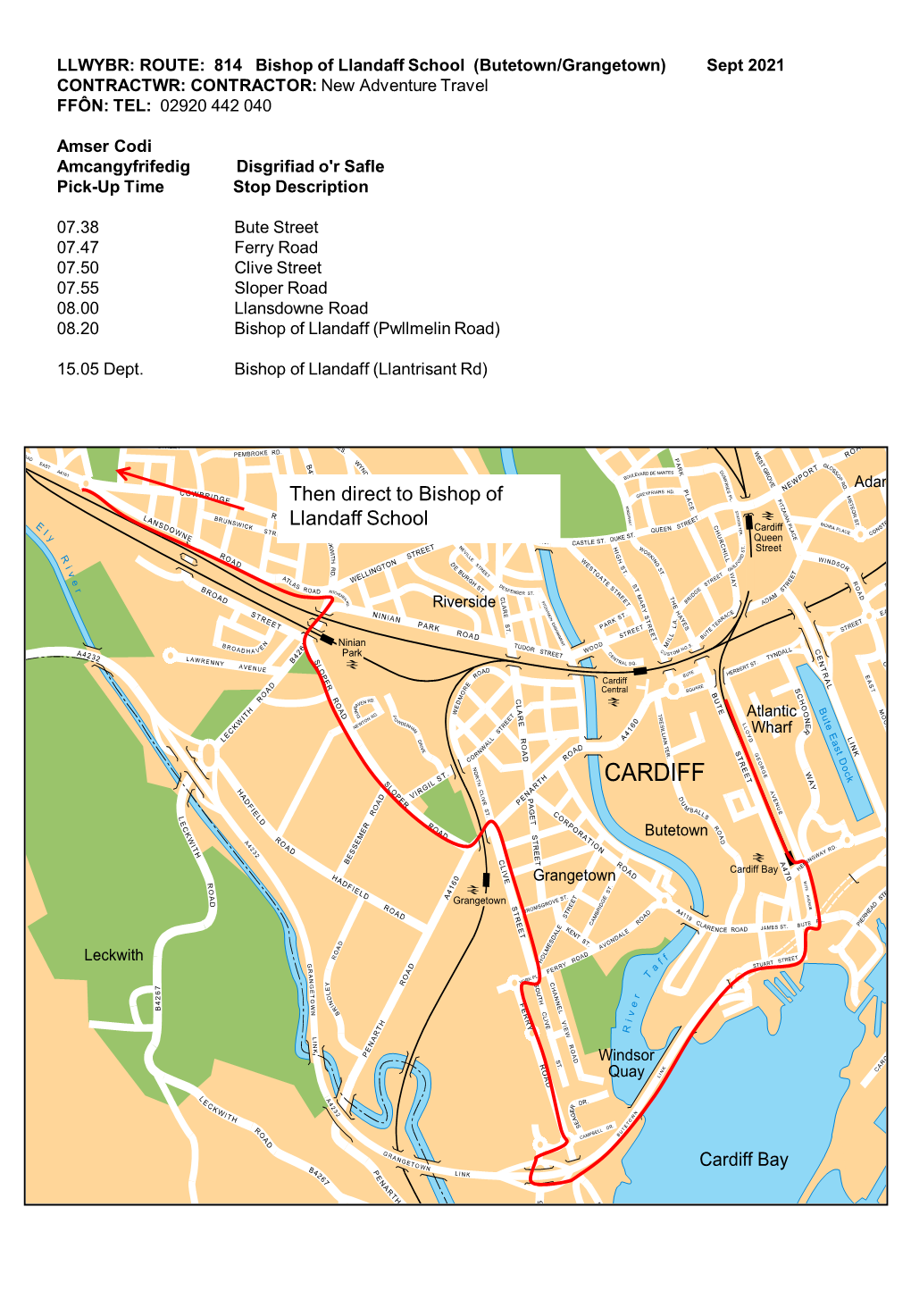 Route 814 Bishop of Llandaff School (Butetown, Grangetown)