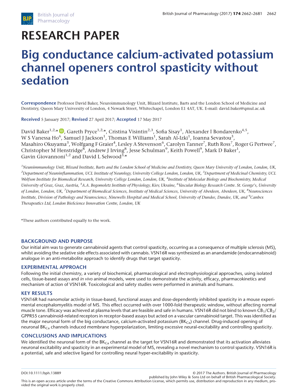 Big Conductance Calcium-Activated Potassium Channel Openers Control Spasticity Without Sedation